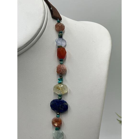 Peyote Bird Designs Gemstone Lapis Carnelian Rose Quartz Turquoise Necklace - Picture 3 of 16
